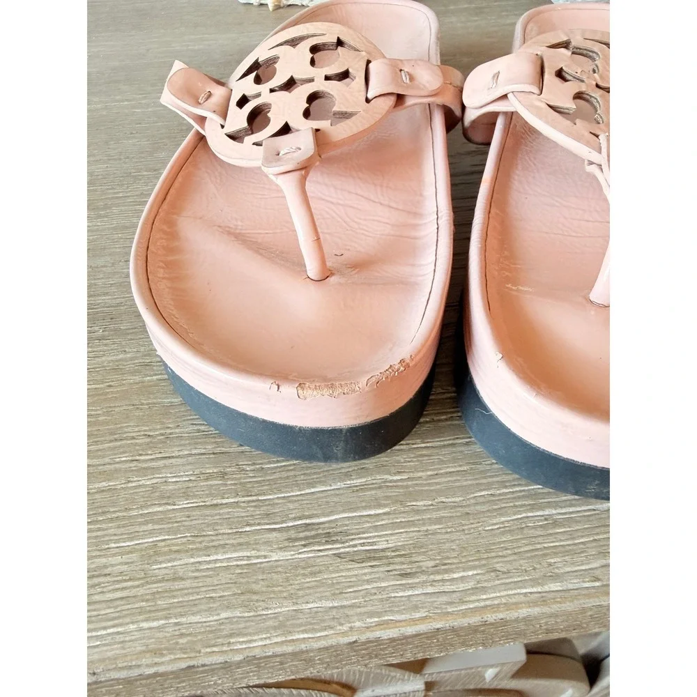 Tory Burch Miller Cloud Sandals Womens Pink Leather Platform Thong 6.5